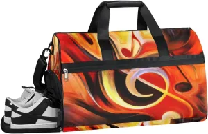 Abstract Art Music Note Sports Gym Bag with Wet Pocket & Shoes Compartment Waterproof Workout Duffel Bag for Women and Men Weekender Overnight Duffle Bag Travel Carry-on Tote