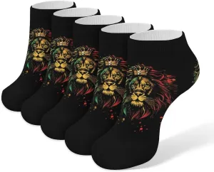 African Flag Lion 5 Pairs Low Cut Ankle Socks for Men Women Athletic Running Socks No Show Breathable