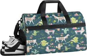 Alpaca Plant Cactus Sports Gym Bag with Wet Pocket & Shoes Compartment Waterproof Workout Duffel Bag for Women and Men Weekender Overnight Duffle Bag Travel Carry-on Tote