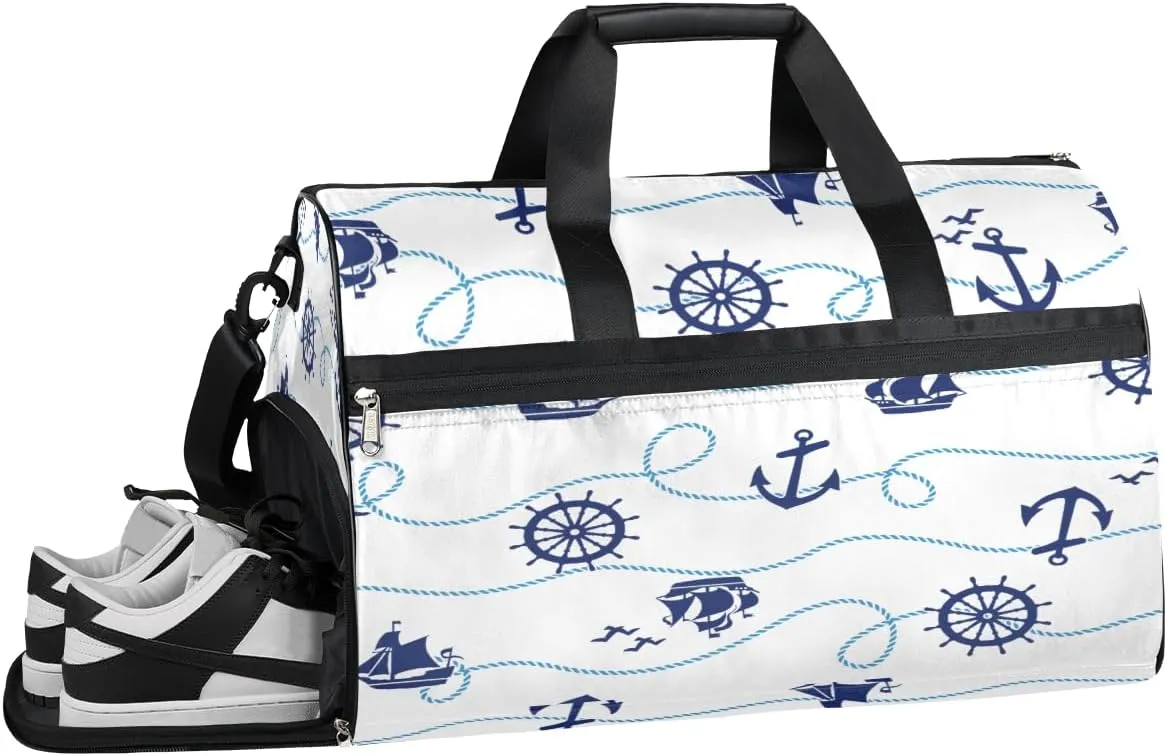 Anchor Theme Sports Gym Bag with Wet Pocket & Shoes Compartment Waterproof Workout Duffel Bag for Women and Men Weekender Overnight Duffle Bag Travel Carry-on Tote