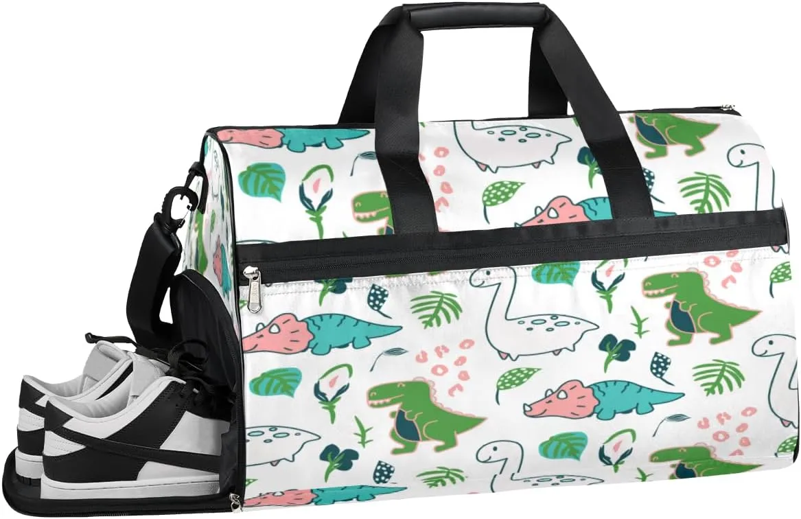 Animal Dinosaur Theme Sports Gym Bag with Wet Pocket & Shoes Compartment Waterproof Workout Duffel Bag for Women and Men Weekender Overnight Duffle Bag Travel Carry-on Tote