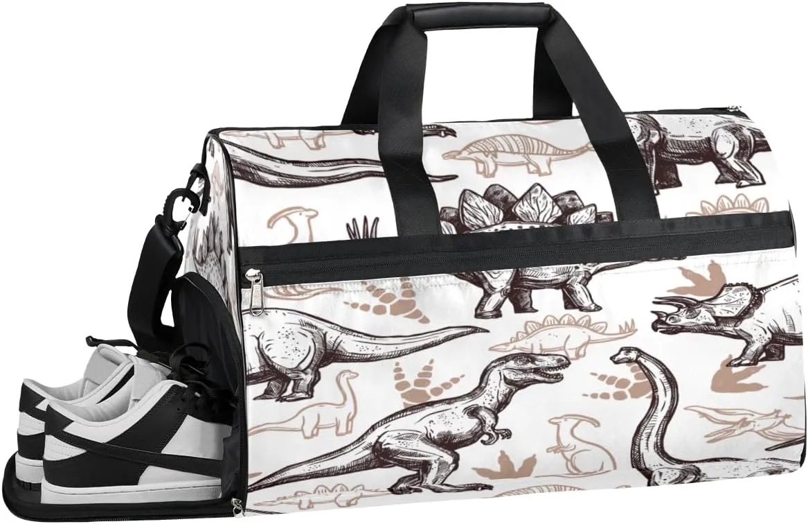 Animal Dinosaurs Pattern Sports Gym Bag with Wet Pocket & Shoes Compartment Waterproof Workout Duffel Bag for Women and Men Weekender Overnight Duffle Bag Travel Carry-on Tote