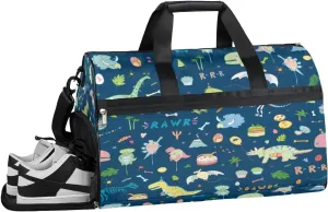 Animal Dinosaurs Sports Gym Bag with Wet Pocket & Shoes Compartment Waterproof Workout Duffel Bag for Women and Men Weekender Overnight Duffle Bag Travel Carry-on Tote