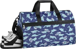 Animal dolphin Sports Gym Bag with Wet Pocket & Shoes Compartment Waterproof Workout Duffel Bag for Women and Men Weekender Overnight Duffle Bag Travel Carry-on Tote