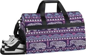 Animal Elephants Sports Gym Bag with Wet Pocket & Shoes Compartment Waterproof Workout Duffel Bag for Women and Men Weekender Overnight Duffle Bag Travel Carry-on Tote