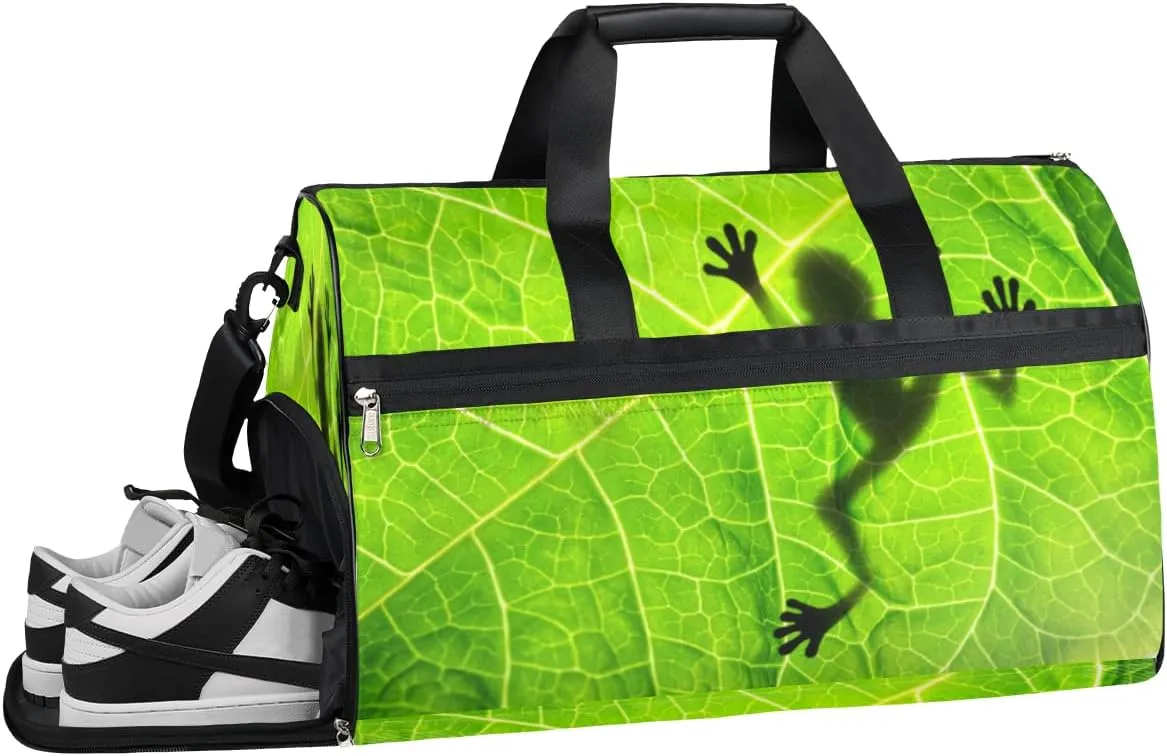 Animal Frog Shadow Sports Gym Bag with Wet Pocket & Shoes Compartment Waterproof Workout Duffel Bag for Women and Men Weekender Overnight Duffle Bag Travel Carry-on Tote