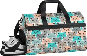 Animal Kitten Print Sports Gym Bag with Wet Pocket & Shoes Compartment Waterproof Workout Duffel Bag for Women and Men Weekender Overnight Duffle Bag Travel Carry-on Tote