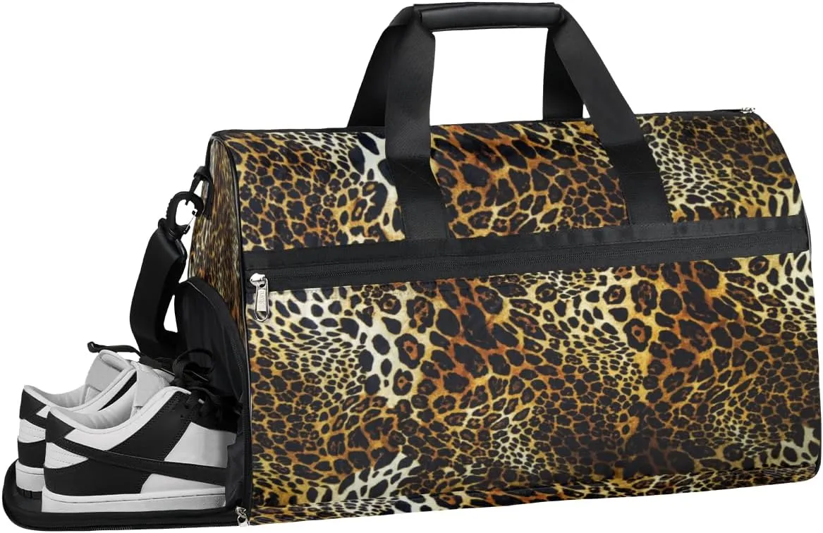 Animal Leopard Skin Sports Gym Bag with Wet Pocket & Shoes Compartment Waterproof Workout Duffel Bag for Women and Men Weekender Overnight Duffle Bag Travel Carry-on Tote