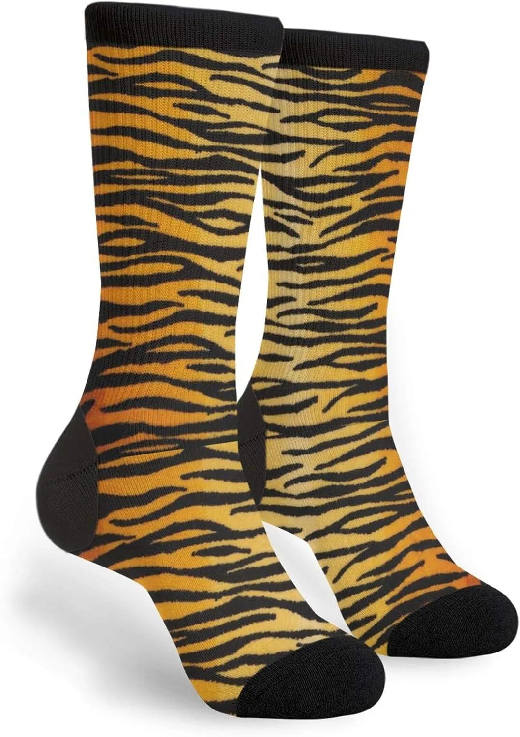 Animal Print Tiger Black Gold Men Women Casual Socks Funny Funky Novelty Crew Tube Socks