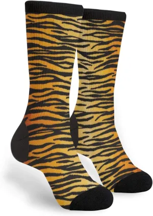 Animal Print Tiger Black Gold Men Women Casual Socks Funny Funky Novelty Crew Tube Socks