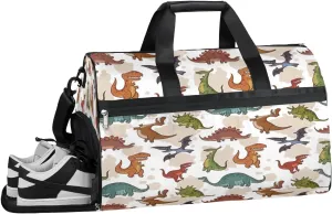 Artoon Dinosaur Pattern Sports Gym Bag with Wet Pocket & Shoes Compartment Waterproof Workout Duffel Bag for Women and Men Weekender Overnight Duffle Bag Travel Carry-on Tote