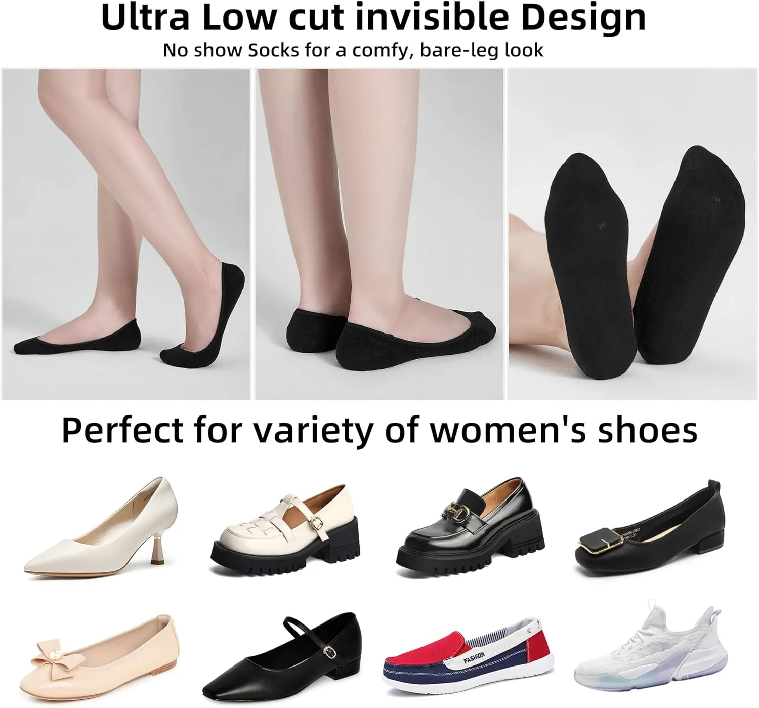 ATBITER No Show Socks Womens - Ultra Low Cut Liners Non Slip Footies for Flats Hidden Invisible Boat Summer 4/8 Pairs