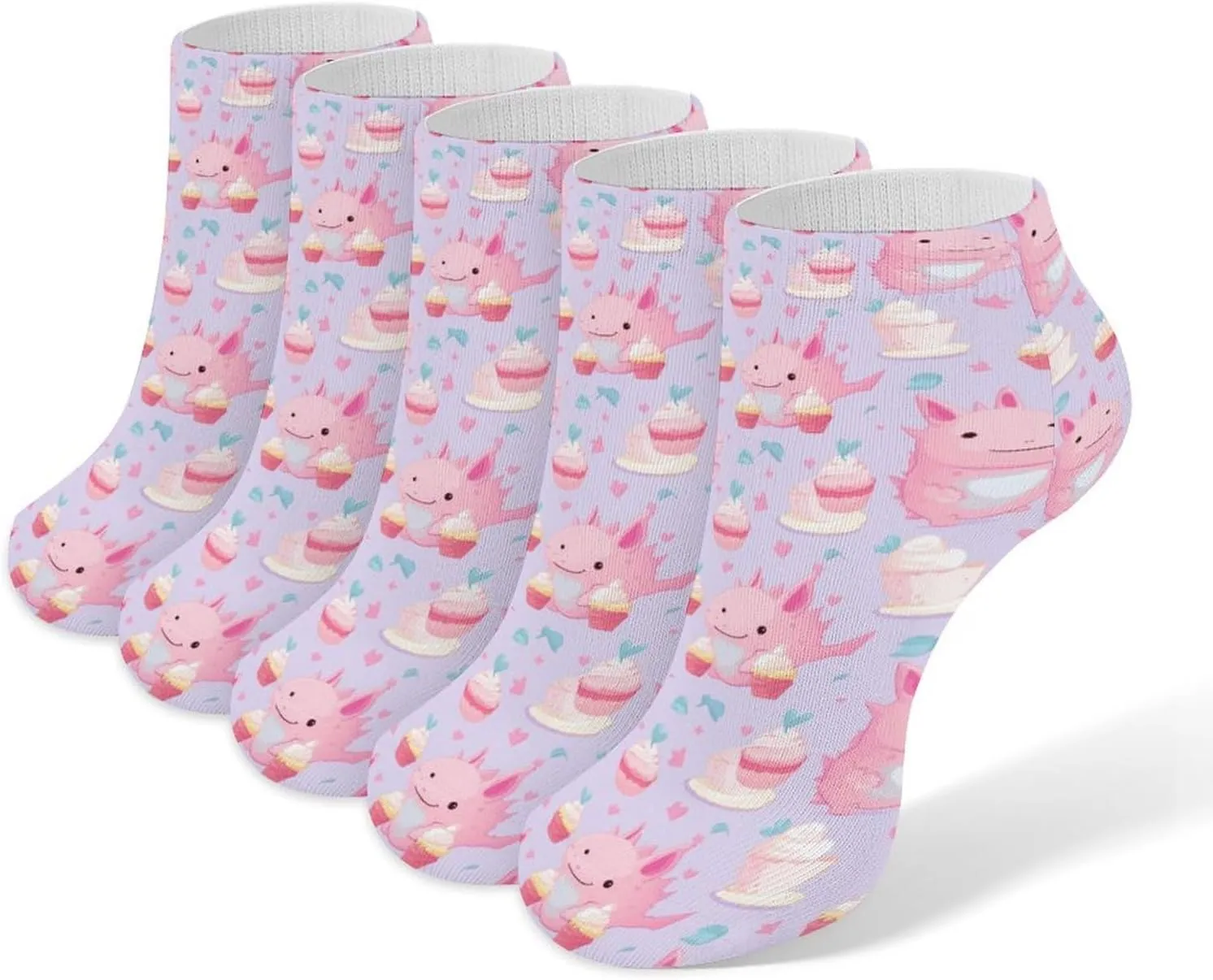 Axolotl Ice Cream 5 Pairs Low Cut Ankle Socks for Men Women Athletic Running Socks No Show Breathable