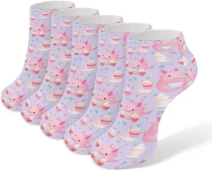 Axolotl Ice Cream 5 Pairs Low Cut Ankle Socks for Men Women Athletic Running Socks No Show Breathable