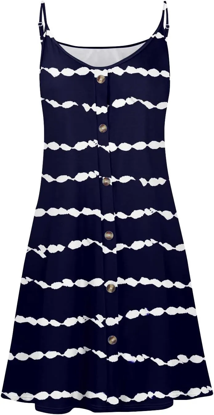 Azeralia Summer Dress for Women 2025 Casual V Neck Dresses Sleeveless Spaghetti Strap Mini Dresses Beach Holiday Sundress