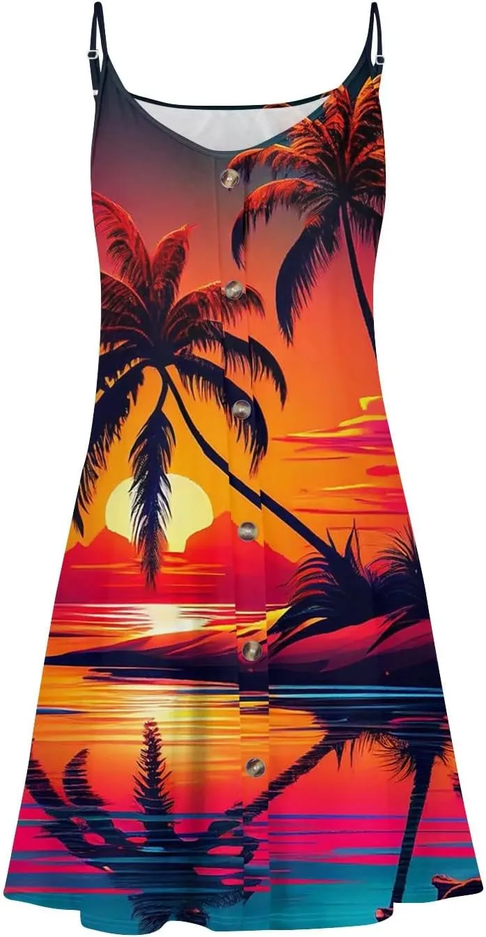 Azeralia Summer Dress for Women 2025 Casual V Neck Dresses Sleeveless Spaghetti Strap Mini Dresses Beach Holiday Sundress