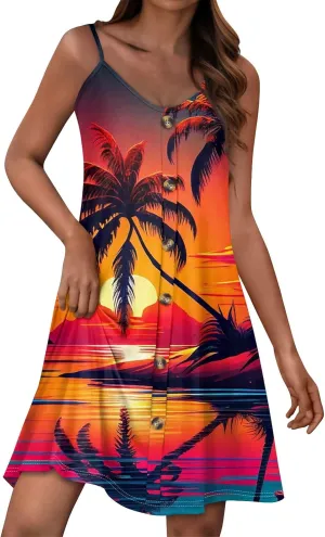 Azeralia Summer Dress for Women 2025 Casual V Neck Dresses Sleeveless Spaghetti Strap Mini Dresses Beach Holiday Sundress