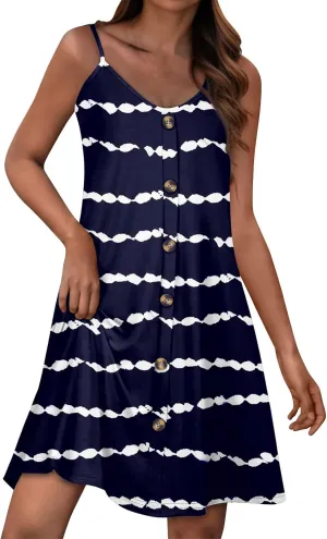 Azeralia Summer Dress for Women 2025 Casual V Neck Dresses Sleeveless Spaghetti Strap Mini Dresses Beach Holiday Sundress