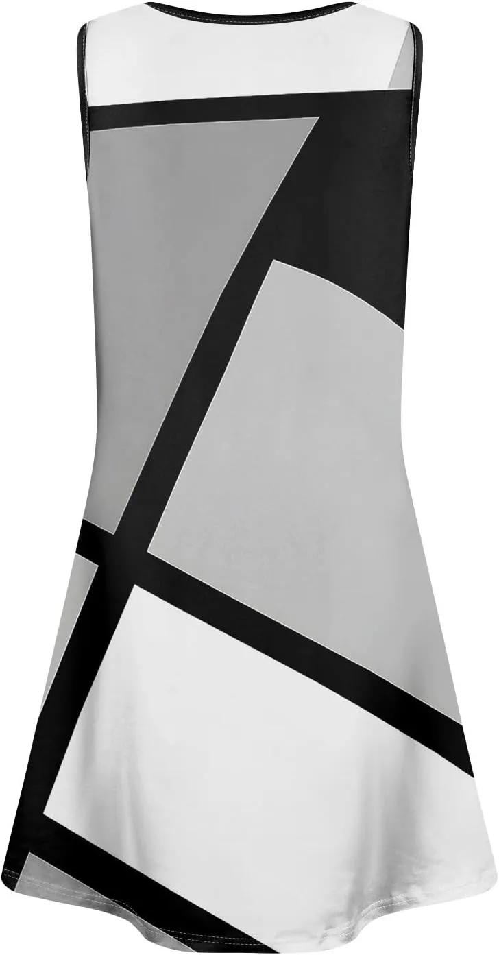 Azeralia Women Summer Casual Dress 2025 Sleeveless Mini Swing Tank Sundress with Pockets Crew Neck A Line Tshirt Dress