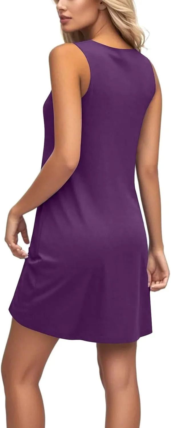 Azeralia Womens Summer Dresses 2025 Sleeveless Casual A-Line Swing Mini Dress Sundress Casual T-Shirt Dress Beach Sundress