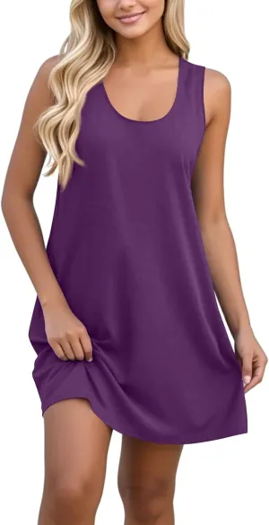 Azeralia Womens Summer Dresses 2025 Sleeveless Casual A-Line Swing Mini Dress Sundress Casual T-Shirt Dress Beach Sundress