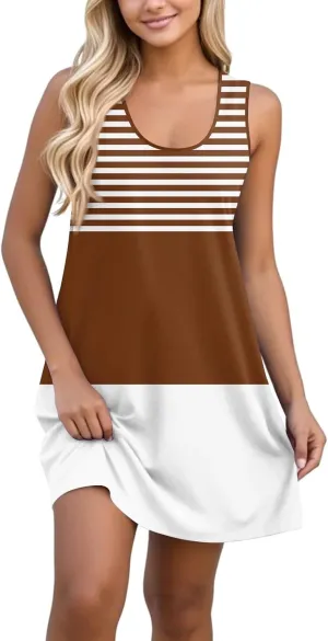 Azeralia Women's Summer Sleeveless Mini Dresses Crewneck A Line Elegant Tank Dress Summer Beach Casual Tank Dresses