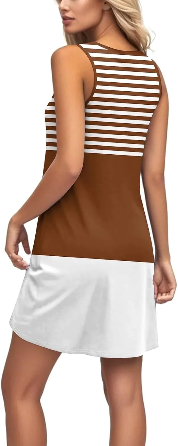 Azeralia Women's Summer Sleeveless Mini Dresses Crewneck A Line Elegant Tank Dress Summer Beach Casual Tank Dresses