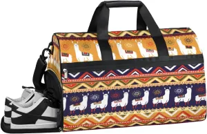 Aztec Animals Alpaca Sports Gym Bag with Wet Pocket & Shoes Compartment Waterproof Workout Duffel Bag for Women and Men Weekender Overnight Duffle Bag Travel Carry-on Tote