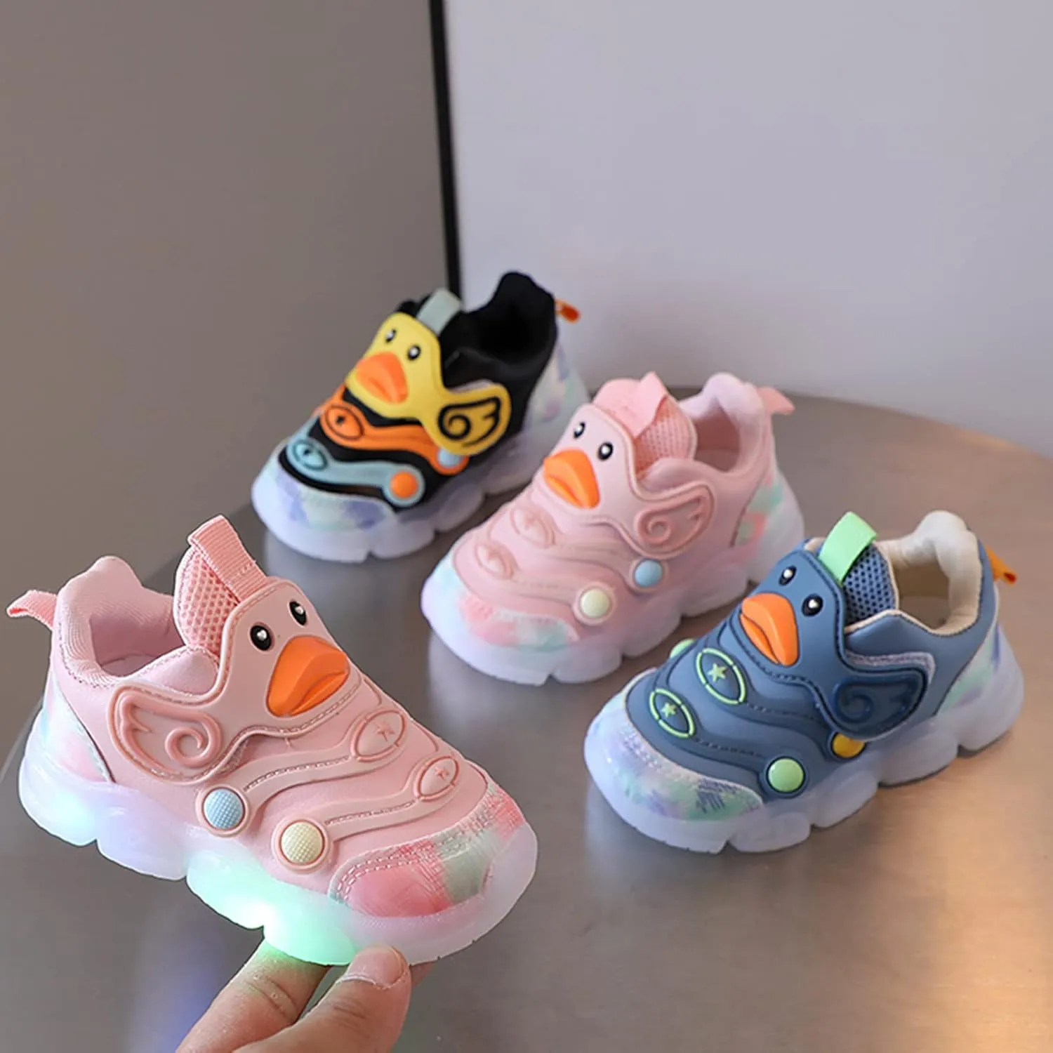 Baby Infant Light up Sneakers Cartoon Pattern Toddler First Walking Non Slip Sport Shoes Lightweight Breathable Shoes