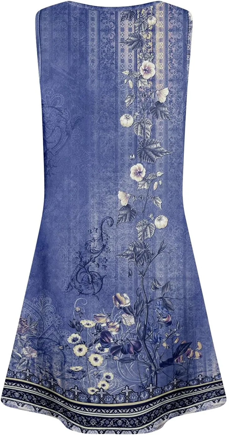 BAXLIMEK Sundresses for Women,2025 Spring Summer Casual Loose U Neck Mini Dress Trendy Flowy Ruched Print Beach T Shirt Dress