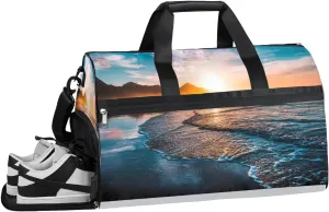 Beach Sunset Pattern Sports Gym Bag with Wet Pocket & Shoes Compartment Waterproof Workout Duffel Bag for Women and Men Weekender Overnight Duffle Bag Travel Carry-on Tote
