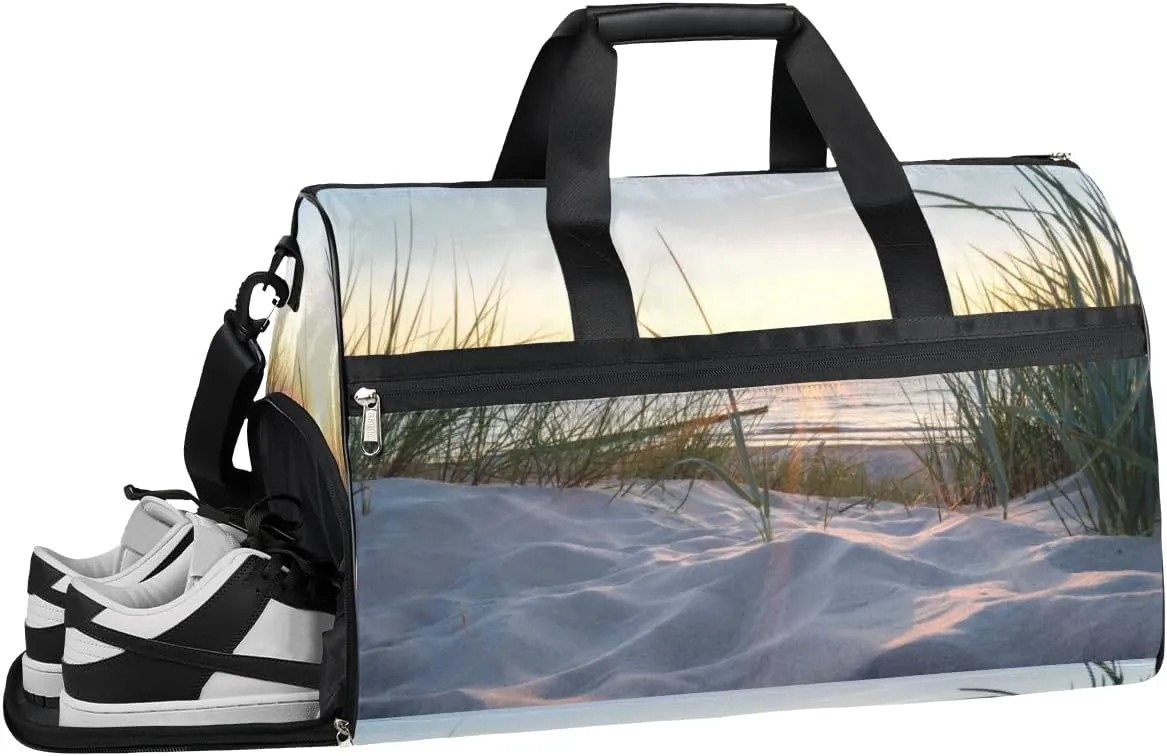 Beach Sunset Sports Gym Bag with Wet Pocket & Shoes Compartment Waterproof Workout Duffel Bag for Women and Men Weekender Overnight Duffle Bag Travel Carry-on Tote