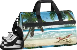 Beach Theme Sports Gym Bag with Wet Pocket & Shoes Compartment Waterproof Workout Duffel Bag for Women and Men Weekender Overnight Duffle Bag Travel Carry-on Tote