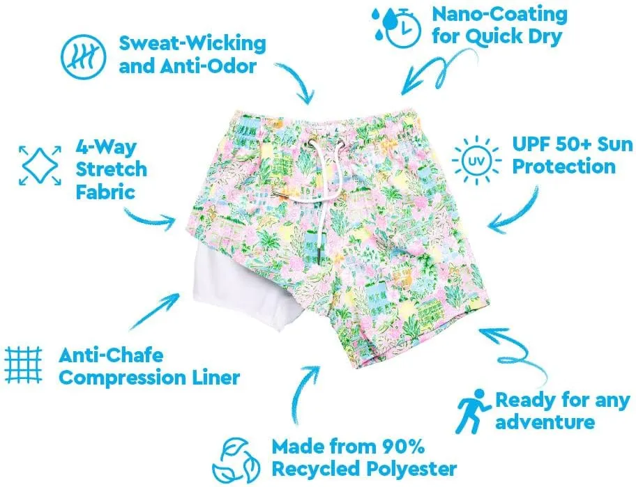 BERMIES Boys’ Swim Trunks with Compression Liner - Anti-Chafing, Quick-Dry, UPF 50 , Eco-Friendly Fabric
