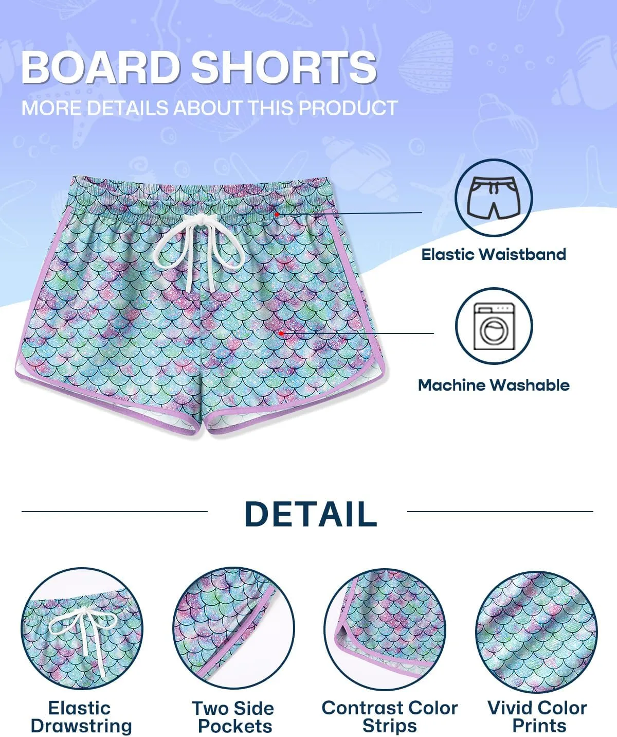 BesserBay Girls Summer Elastic Waist Beach Swim Shorts Quick Dry Active Swim Trunks with Pocket 5-14 Years