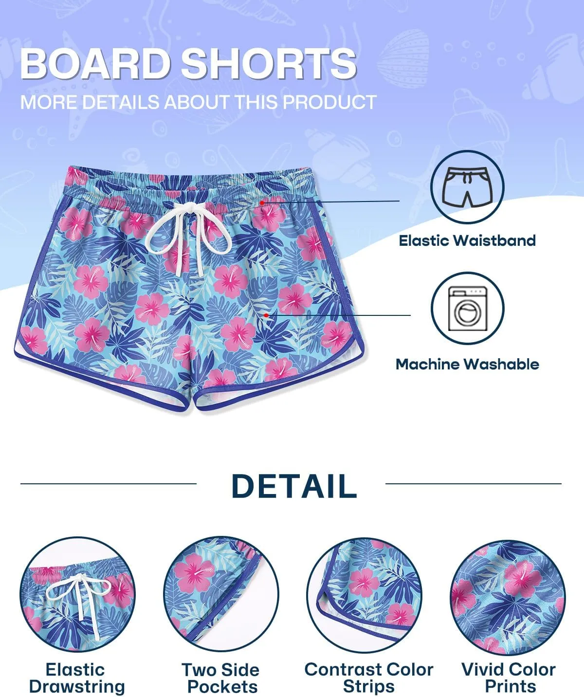 BesserBay Girls Summer Elastic Waist Beach Swim Shorts Quick Dry Active Swim Trunks with Pocket 5-14 Years
