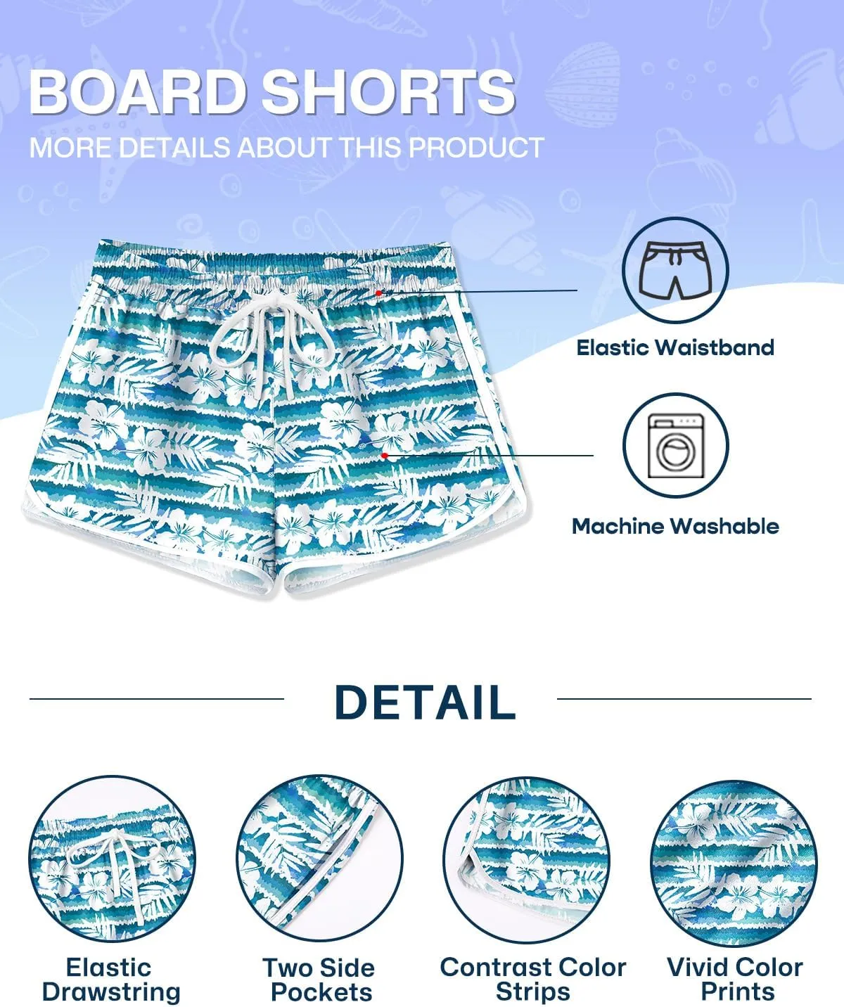 BesserBay Girls Summer Elastic Waist Beach Swim Shorts Quick Dry Active Swim Trunks with Pocket 5-14 Years
