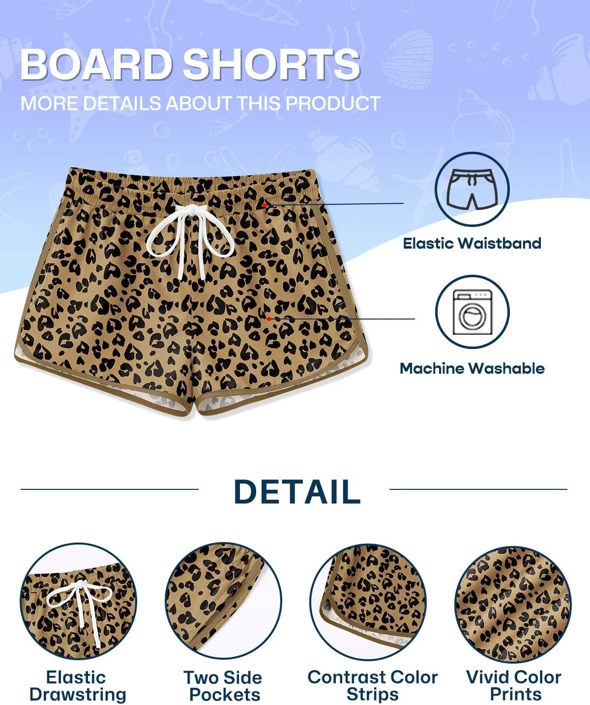 BesserBay Girls Summer Elastic Waist Beach Swim Shorts Quick Dry Active Swim Trunks with Pocket 5-14 Years