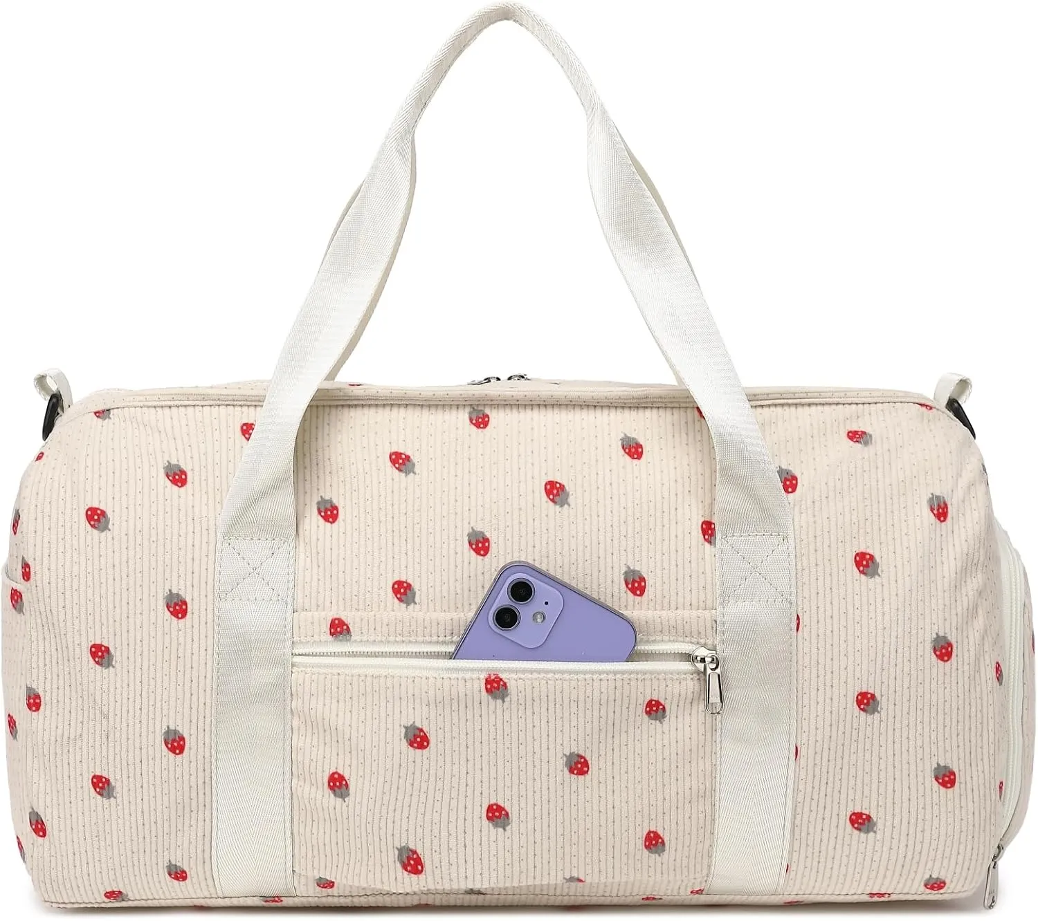 BLUBOON Duffle Bag Girls Kids Cute Gym Bag with Shoes Compartment & Wet Separation Waterproof Sports Overnight Travel Bag, Strawberry Corduroy, Corduroy Strawberry Duffle Bag Tote Bag
