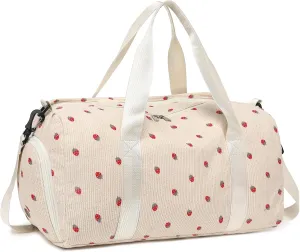 BLUBOON Duffle Bag Girls Kids Cute Gym Bag with Shoes Compartment & Wet Separation Waterproof Sports Overnight Travel Bag, Strawberry Corduroy, Corduroy Strawberry Duffle Bag Tote Bag