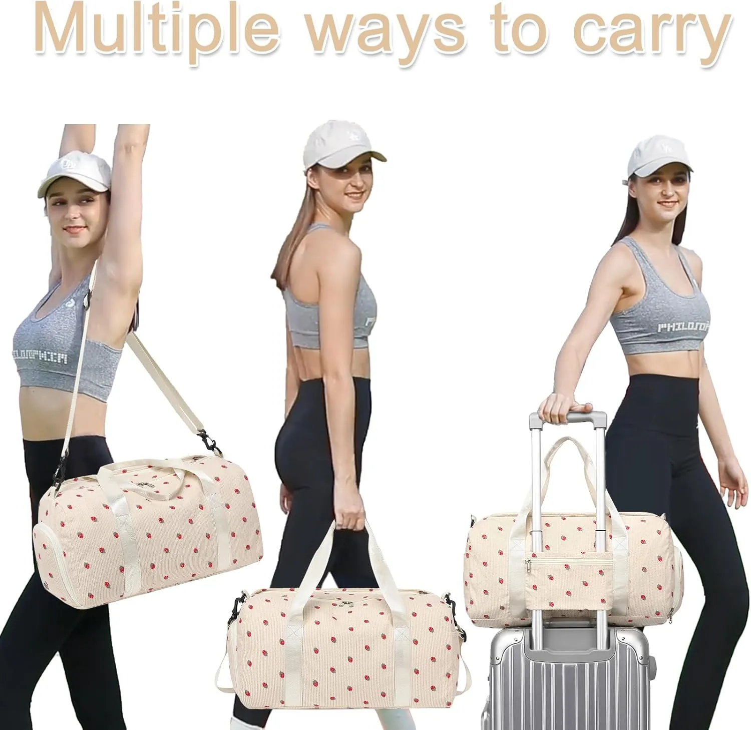 BLUBOON Duffle Bag Girls Kids Cute Gym Bag with Shoes Compartment & Wet Separation Waterproof Sports Overnight Travel Bag, Strawberry Corduroy, Corduroy Strawberry Duffle Bag Tote Bag