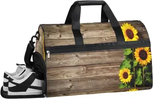 Board Sunflower Pattern Sports Gym Bag with Wet Pocket & Shoes Compartment Waterproof Workout Duffel Bag for Women and Men Weekender Overnight Duffle Bag Travel Carry-on Tote