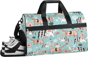 Bohemian Cute Elephant Sports Gym Bag with Wet Pocket & Shoes Compartment Waterproof Workout Duffel Bag for Women and Men Weekender Overnight Duffle Bag Travel Carry-on Tote