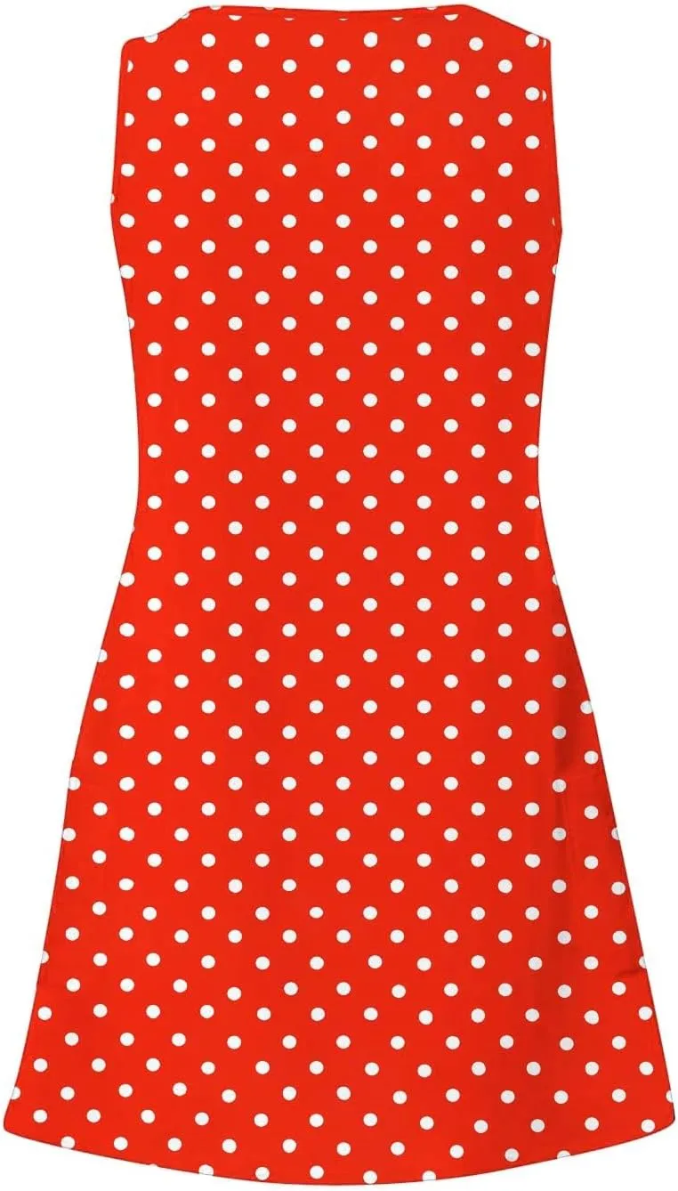 Borniu Women's Summer Casual V Neck Sundresses Polka Dots Knee Length Sleeveless A Line Tank Dress Beach Vocation Dresses