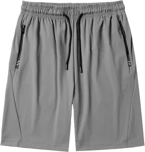 Boys Athletic Shorts Quick Dry Zipper Pockets Active Gym Workout Shorts 8-16 Years