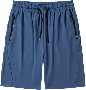 Boys Athletic Shorts Quick Dry Zipper Pockets Active Gym Workout Shorts 8-16 Years