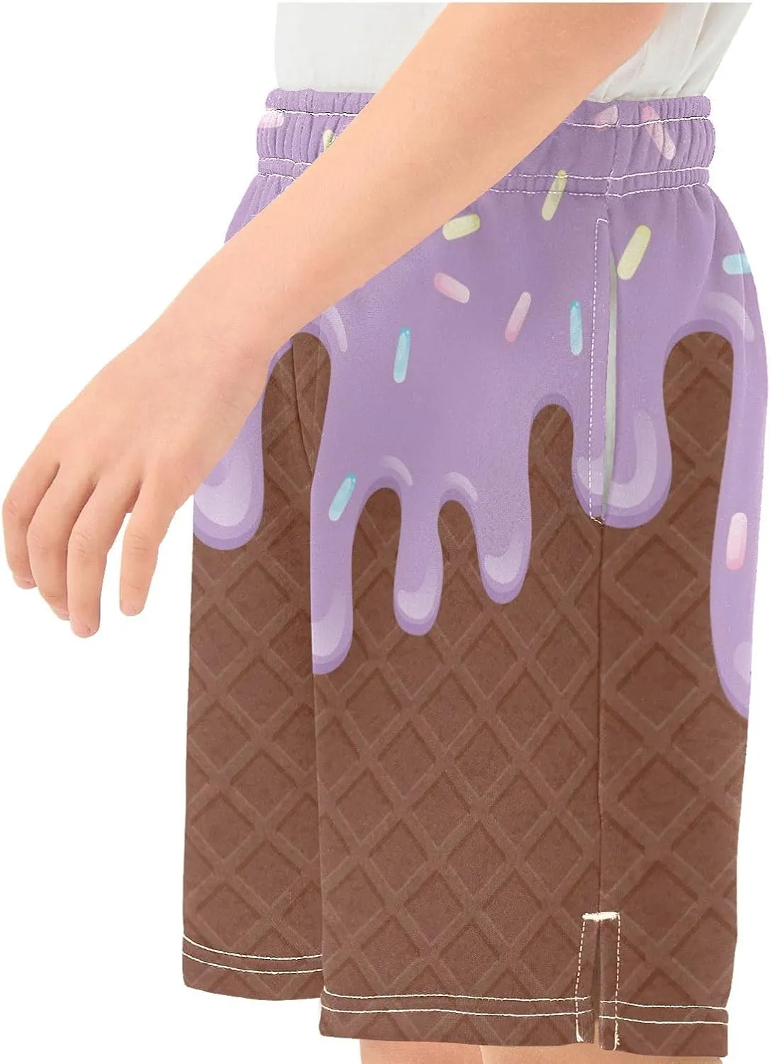 Boys Casual Shorts Ice Cream Kids Athletic Basketball Hiking Gym Shorts with Pocket for Outdoor Sports 7-15Y