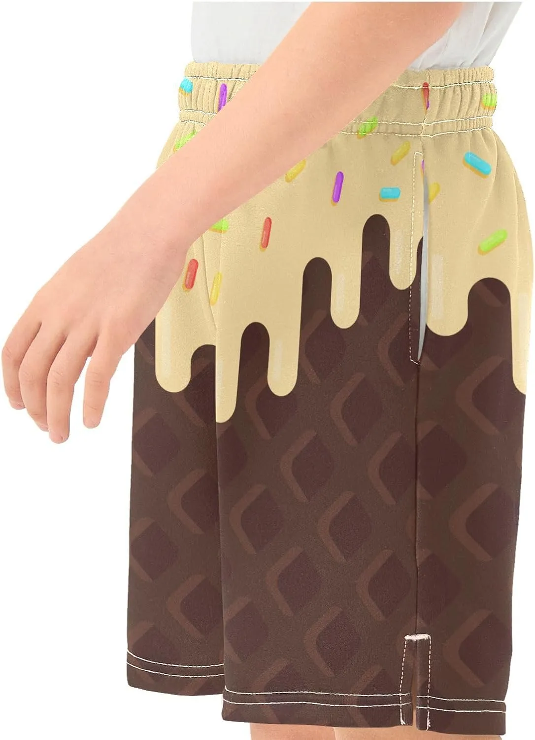 Boys Casual Shorts Ice Cream Kids Athletic Basketball Hiking Gym Shorts with Pocket for Outdoor Sports 7-15Y