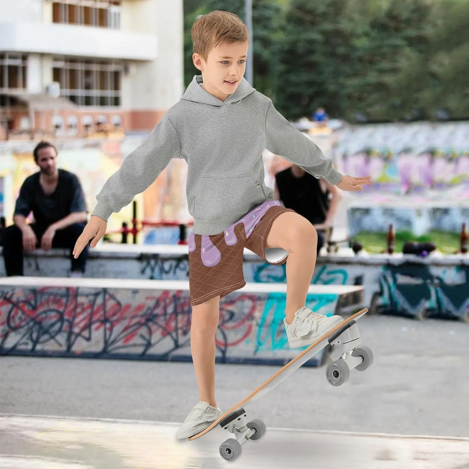 Boys Casual Shorts Ice Cream Kids Athletic Basketball Hiking Gym Shorts with Pocket for Outdoor Sports 7-15Y
