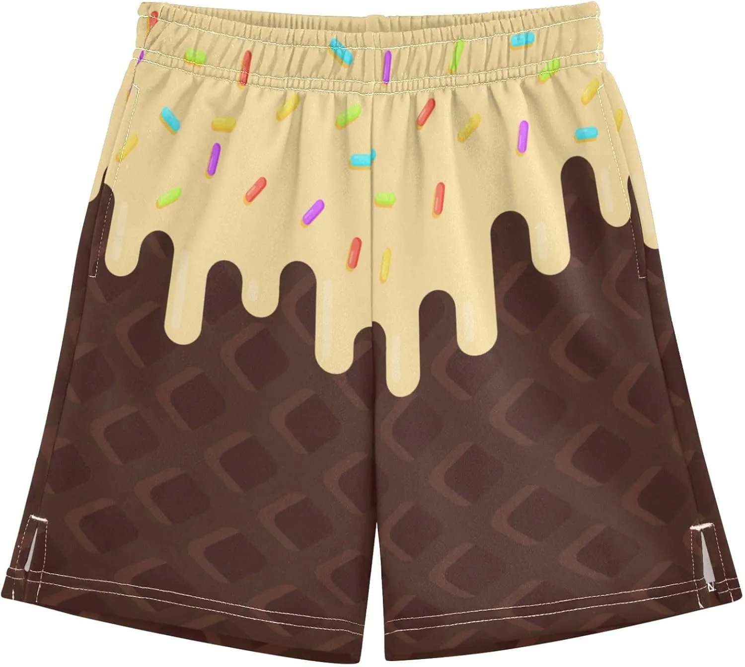 Boys Casual Shorts Ice Cream Kids Athletic Basketball Hiking Gym Shorts with Pocket for Outdoor Sports 7-15Y